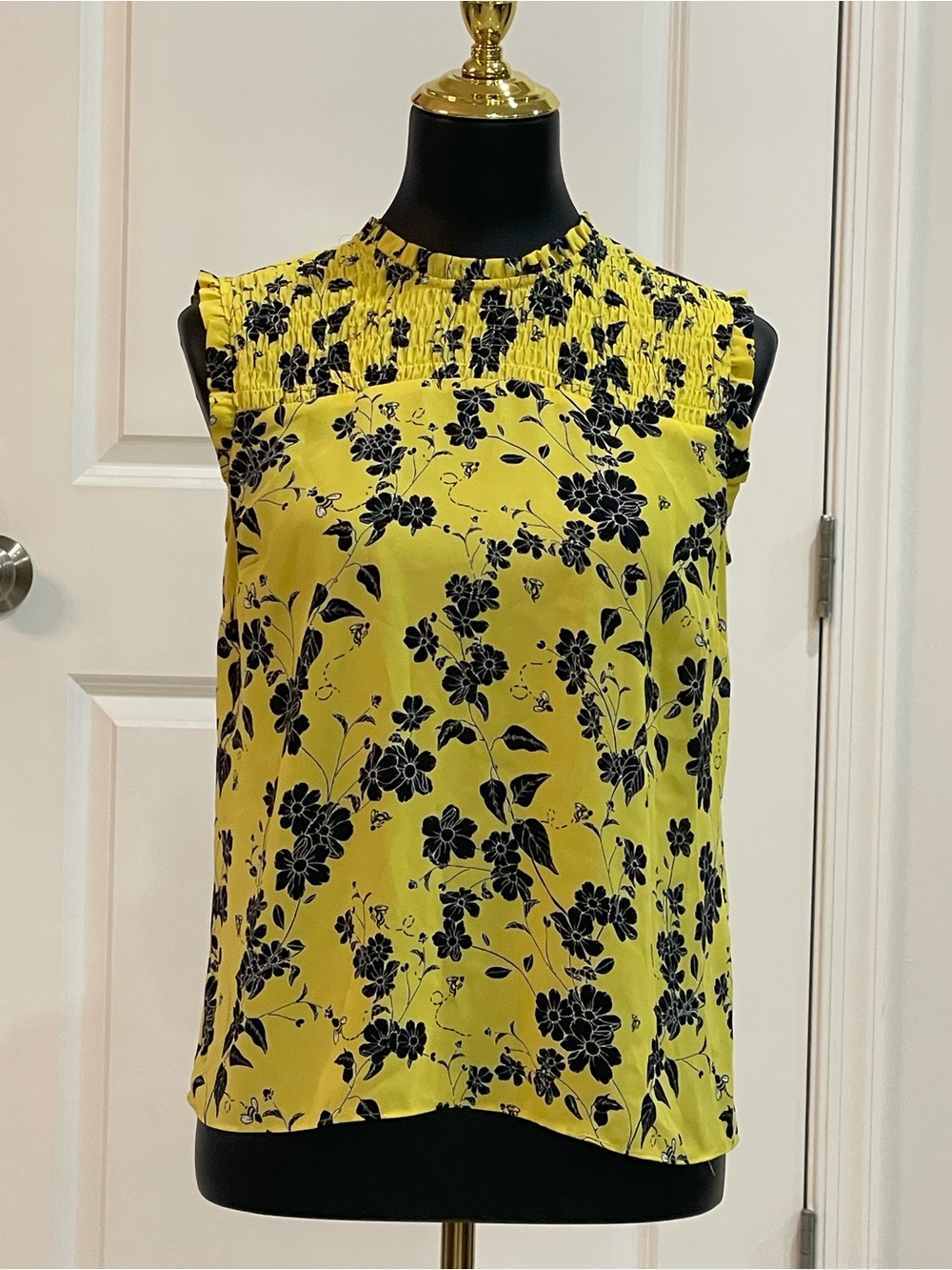 Maison Jules Autumn Yellow Floral Blouse Transitional Layering Top SZ S